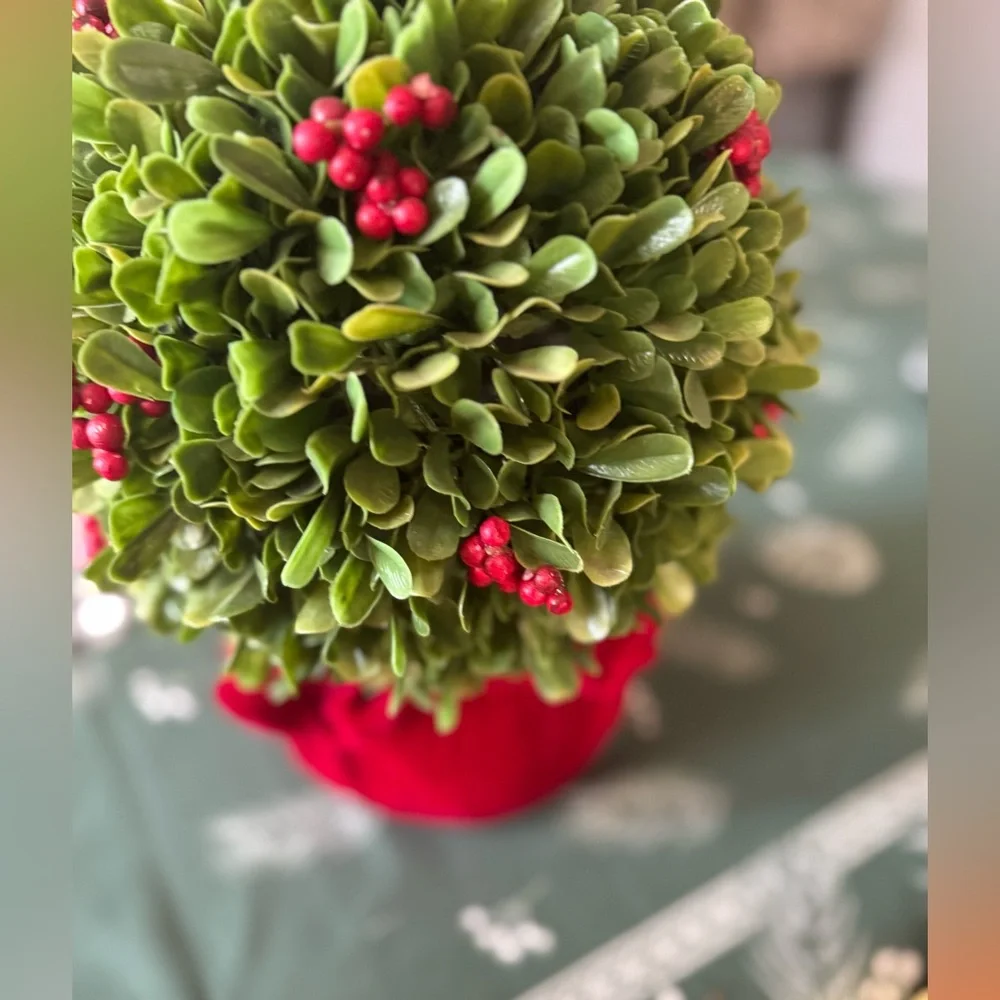 Festive Green and Red Holiday Topiary - Picture 2 of 6